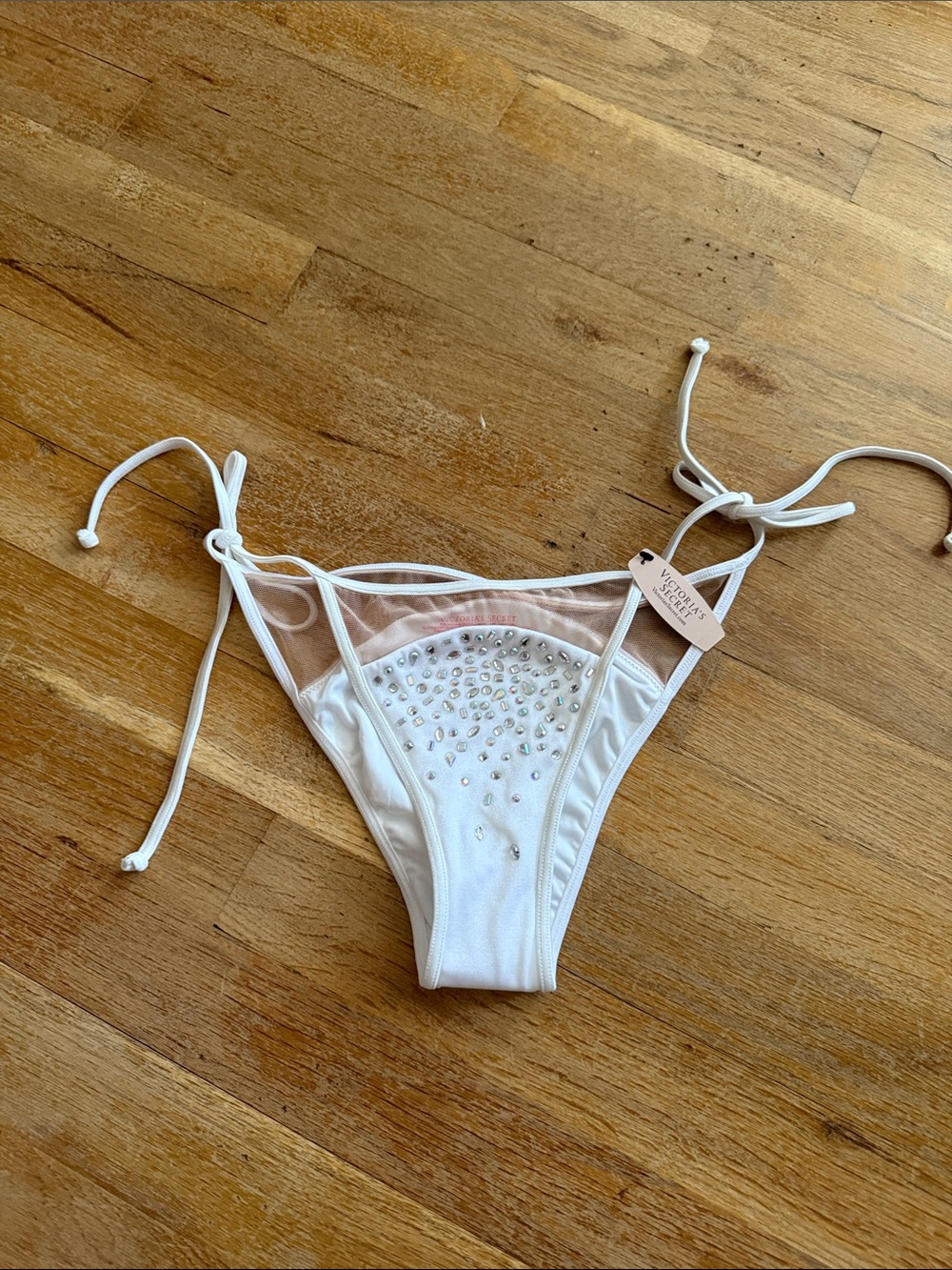 Victoria Secret Swim White Crystal-Embellished Tie-Side Bikini Bottom